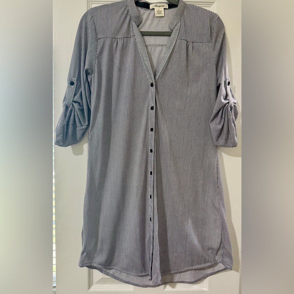 Navy and White Striped Button-Down Dress